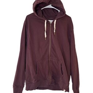 THE NORMAL BRAND Men’s Size XL Burgundy Cotton Full Zip Hooded Sweatshirt Jacket